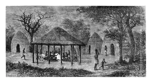 Tribal Meeting Place Angola Southern Africa Drawing Bar Based Sketch — Stock Photo, Image