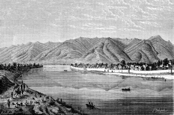 Місто Юен Кіанг Вінтажна Гравюра Tour Monde Travel Journal 1872 — стокове фото