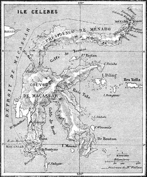 Χάρτης Του Νησιού Sulawesi Vintage Χαρακτική Απεικόνιση Tour Monde Travel — Φωτογραφία Αρχείου