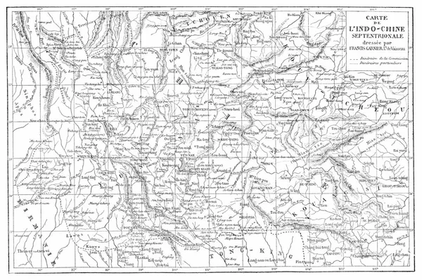 印度支那地图 古老的版画 Tour Monde Travel Journal 1872 — 图库照片