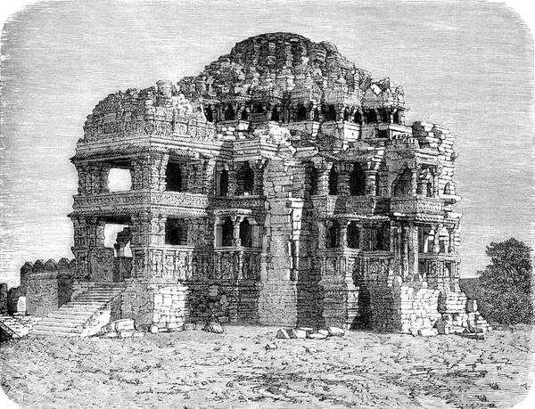 Adinath Gwalor ヴィンテージ彫刻のイラストの主な寺院 Tour Monde Travel Journal 1872年 — ストック写真
