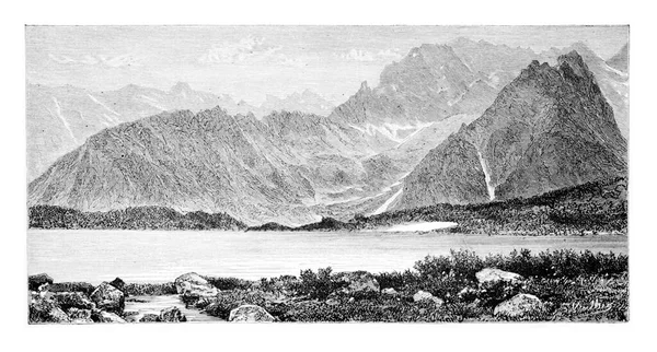捷克共和国波希米亚的Cieszki Staw或重湖 来自G Vuillier的一张照片 古老的雕刻插图 Tour Monde Travel Journal 1881 — 图库照片