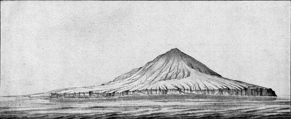 1883年火山爆发前的克拉卡托火山 古老的雕刻图解 1910年来自宇宙与人类 — 图库照片