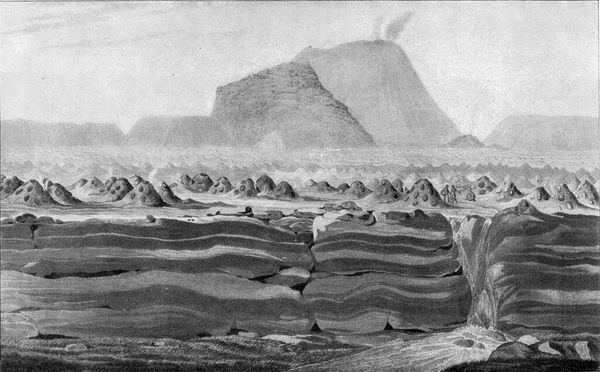 現代のクレーターの例としてメキシコのジョルロ火山 ヴィンテージの刻まれたイラスト 1910年宇宙と人類から — ストック写真