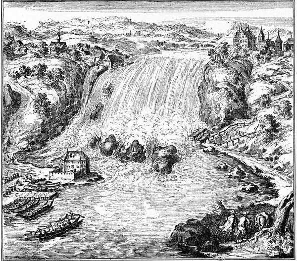 Fall Rhine Schaffhausen End 17Th Century Vintage Engraved Illustration Universe — Stock Photo, Image