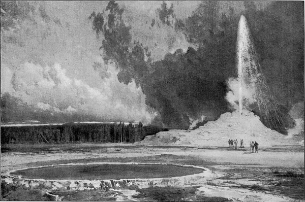 Geyser Dans Yellowstone Park Illustration Gravée Vintage Univers Humanité 1910 — Photo