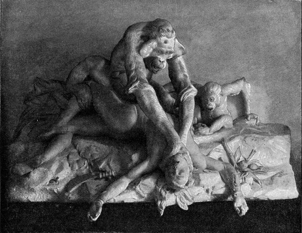 人类与男人的斗争 古老的雕刻图解 1910年来自宇宙与人类 — 图库照片