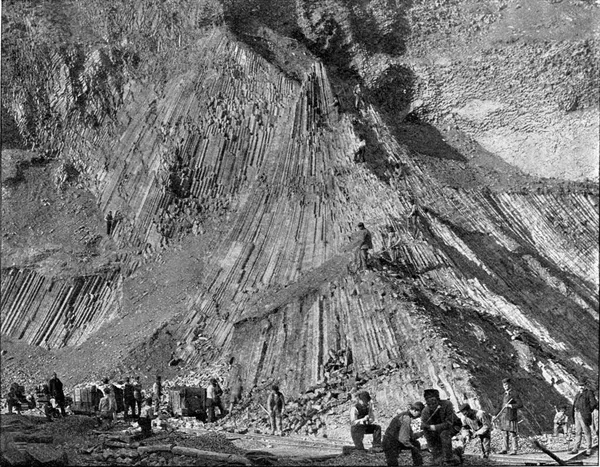 Basalt Extraction Banks Rhine Vintage Engraved Illustration Universe Humanity 1910 — Stock Photo, Image