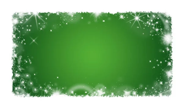 Beyaz Kar Taneleri Yıldızlarla Yeşil Renkli Noel Arkaplanı — Stok fotoğraf