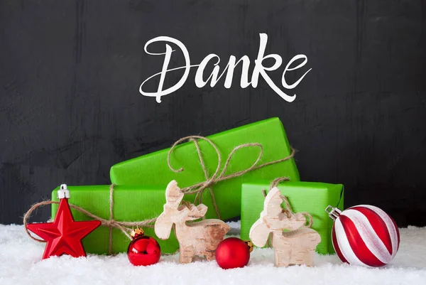 Deutsche Kalligraphie Bedeutet Danke Grünes Weihnachtsgeschenk Mit Dekoration Wie Ball — Stockfoto