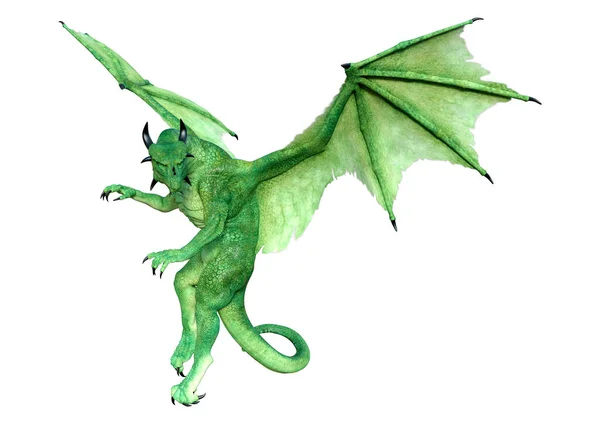 Representación Dragón Fantasía Verde Aislado Sobre Fondo Blanco — Foto de Stock