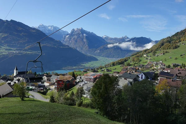 Télésiège Dessus Des Maisons Amden Walensee Des Montagnes Suisse — Photo