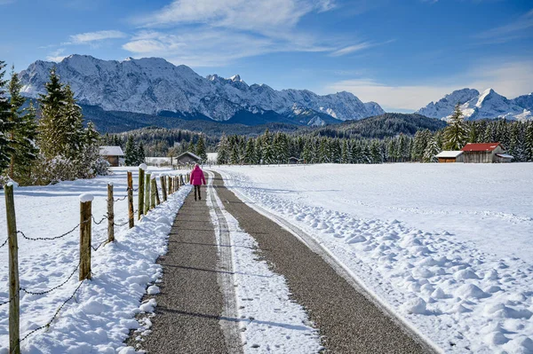 雪景色の中でのハイキング — ストック写真