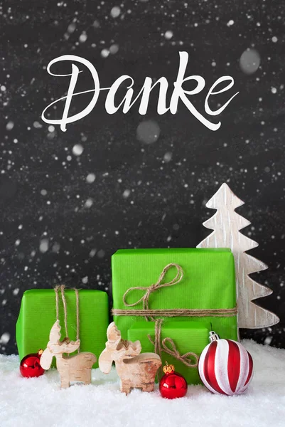 Alemão Caligrafia Danke Significa Obrigado Presente Natal Verde Com Decoração — Fotografia de Stock