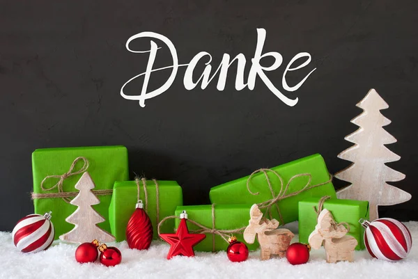 Deutsche Kalligraphie Bedeutet Danke Grünes Weihnachtsgeschenk Mit Dekoration Wie Baum — Stockfoto