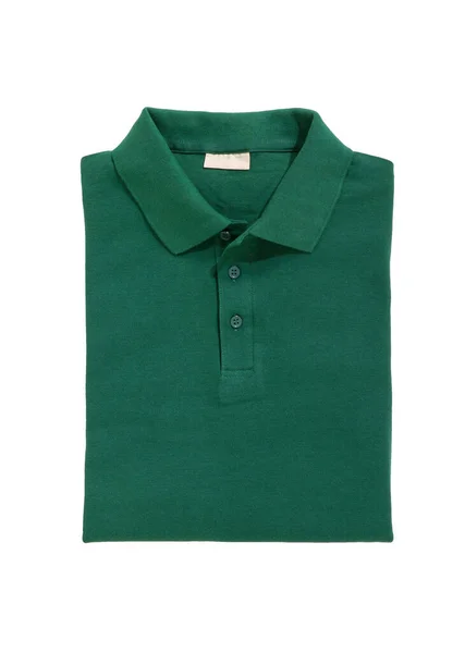 Składana Koszulka Polo Zielona Izolowana Białym Tle — Zdjęcie stockowe
