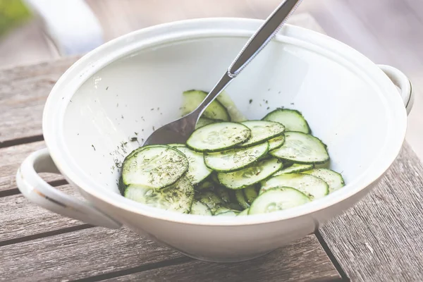 Barbecue Evening Can Also Vegetarian Delicious Cucumber Salad Grilled Vegetables — Stock Photo, Image