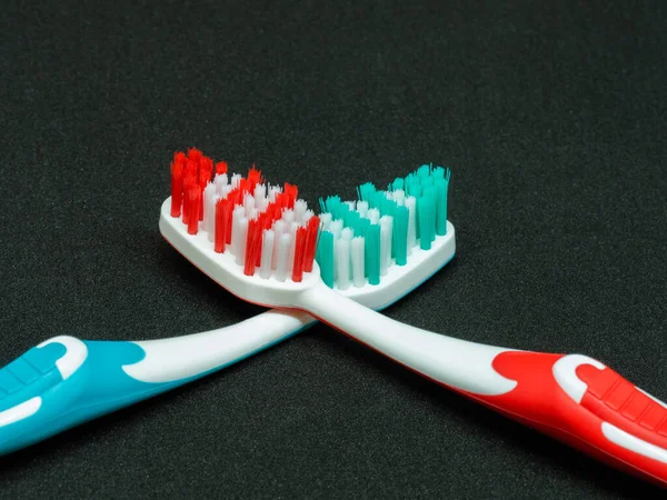 Toothbrush Toothpaste Black Background — Stock Photo, Image