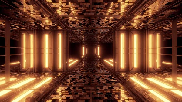 Futurystyczny Sci Przestrzeń Korytarz Tunelu Cegły Tekstury Ilustracja Tło Tapety — Zdjęcie stockowe