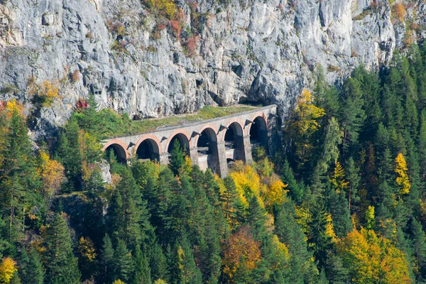 三明铁路的高架桥和隧道 塞梅林铁路是欧洲最古老的山区铁路 也是世界文化遗产之一 — 图库照片