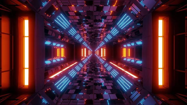 Futurista Espacio Scifi Hangar Túnel Corredor Ilustración Con Ladrillos Textura —  Fotos de Stock