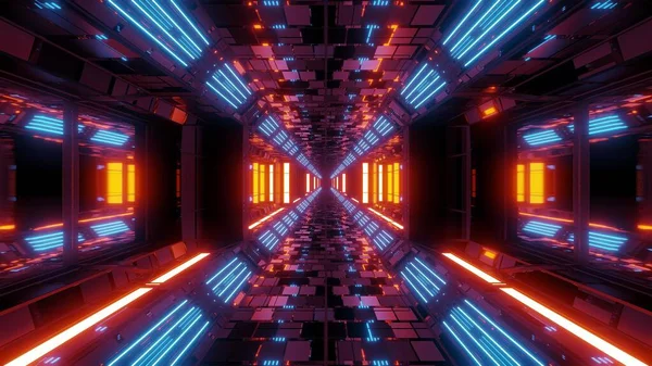 Futuristic Scifi Space Hangar Tunnel Corridor Illustration Bricks Texture Glass — Stock Photo, Image