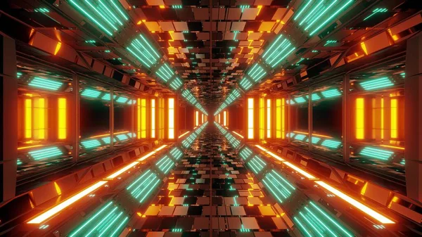 Futurista Espacio Scifi Hangar Túnel Corredor Ilustración Con Ladrillos Textura —  Fotos de Stock