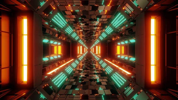 Futurista Espacio Scifi Hangar Túnel Corredor Ilustración Con Ladrillos Textura —  Fotos de Stock