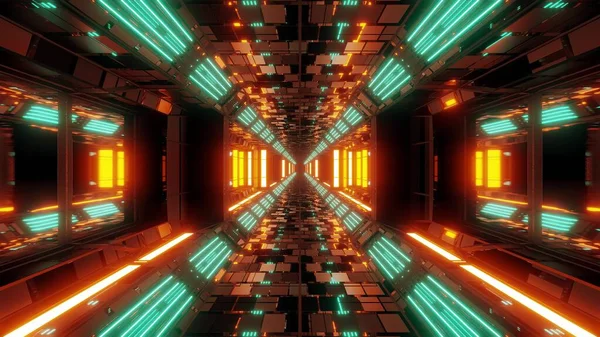 Futuristic Scifi Space Hangar Tunnel Corridor Illustration Bricks Texture Glass — Stock Photo, Image