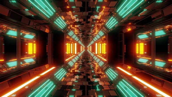 Futuristica Scifi Spazio Hangar Tunnel Corridoio Illustrazione Con Mattoni Texture — Foto Stock