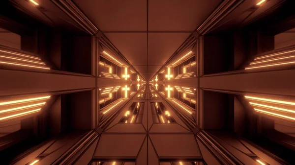 Futuristic Scifi Space Hangar Tunnel Corridor Illustration Holy Christian Cross — Stock Photo, Image
