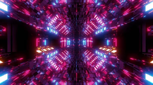 Glowing Futuristic Scifi Tunnel Corridor Holy Glowing Christian Cross Symbol — Stock Photo, Image