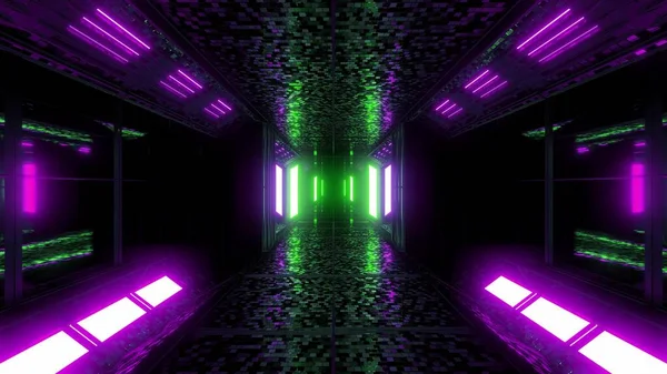 Darstellung Von Neon Lichttunnel Mit Lichtern Und Linien — Stockfoto
