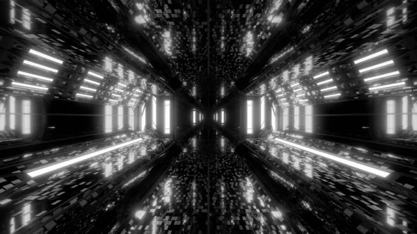 Futurystyczny Scifi Przestrzeń Hangar Tunel Korytarz Ilustracja Cegły Tekstury Świecące — Zdjęcie stockowe