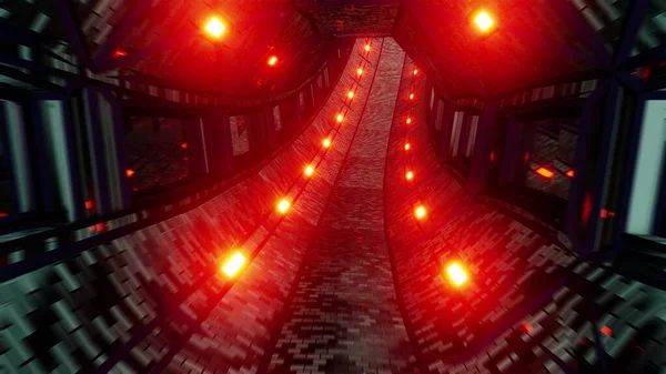 Fantasia Dungeon Tunnel Corridoio Con Mattoni Texture Vetrate Illustrazione Sfondo — Foto Stock