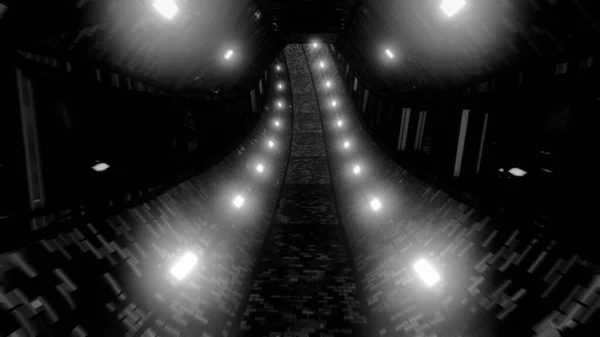 Фантастичний Підземельний Тунельний Коридор Цеглою Текстурою Скляними Вікнами Ілюстрація Шпалерний — стокове фото