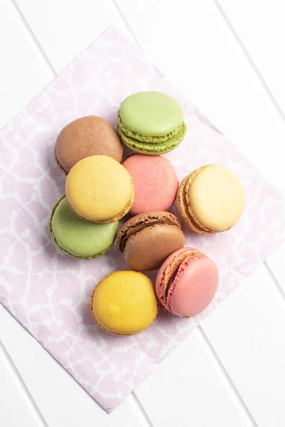 Sweet Colorful Macarons Pink Napkin — Stock Photo, Image