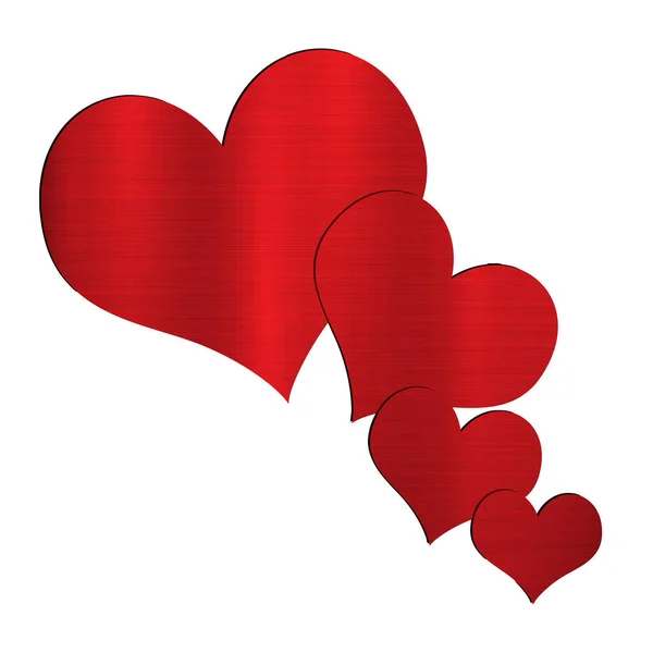 Velká Srdce Létání Valentýna Červená Láska Vášeň Ilustrace Metalické — Stock fotografie