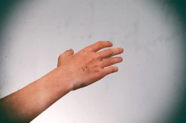 Χέρι Κρατώντας Ένα Κενό Λευκό Φόντο — Φωτογραφία Αρχείου