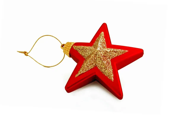 Rode Gouden Ster Kerst Speelgoed Geïsoleerd Witte Achtergrond — Stockfoto