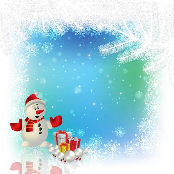 带有圣诞树装饰和雪花的深蓝色背景 — 图库照片