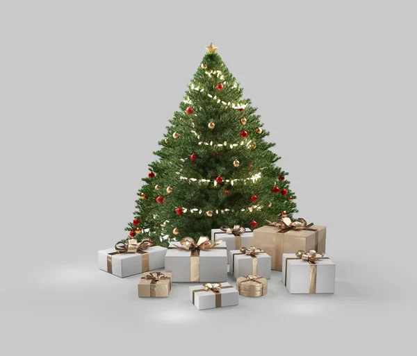 圣诞礼物白色金色礼品设计3D插图 — 图库照片