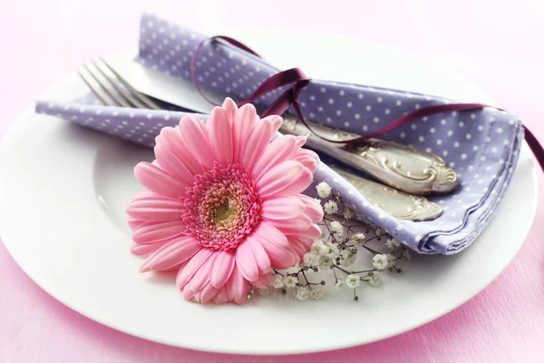 Hermosas Rosas Rosadas Plato Con Una Flor Sobre Fondo Blanco —  Fotos de Stock