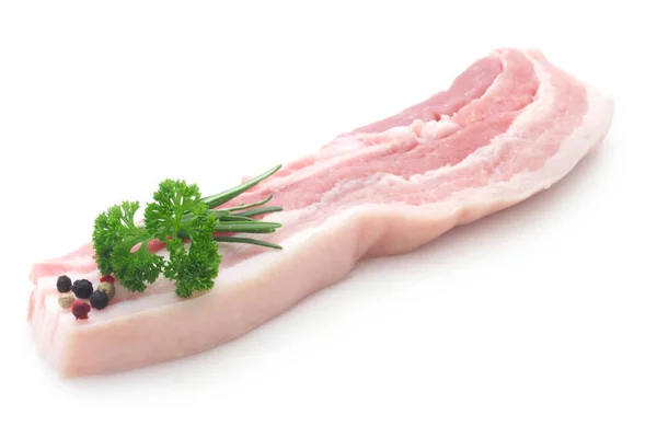 Carne Crua Porco Com Especiarias Ervas Fundo Branco — Fotografia de Stock