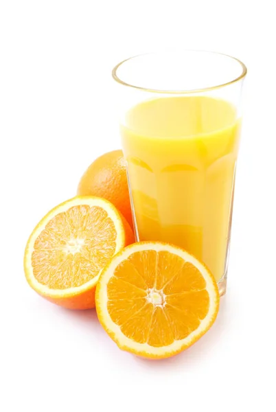 Свежий Апельсиновый Сок Ломтики Лимона Изолированы Белом Фоне — стоковое фото