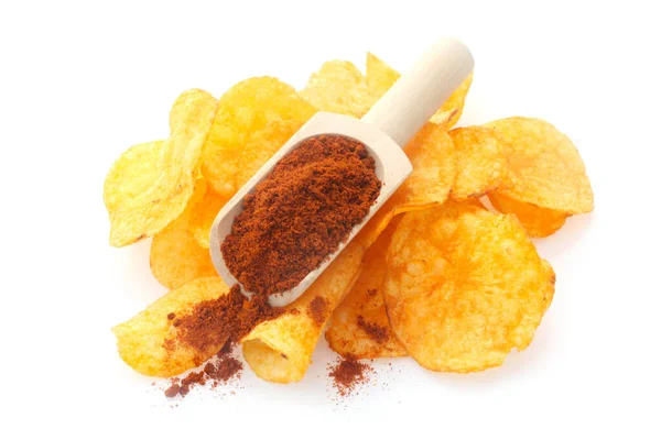 Potato Chips Corn Spices Isolated White Background — Stock Photo, Image