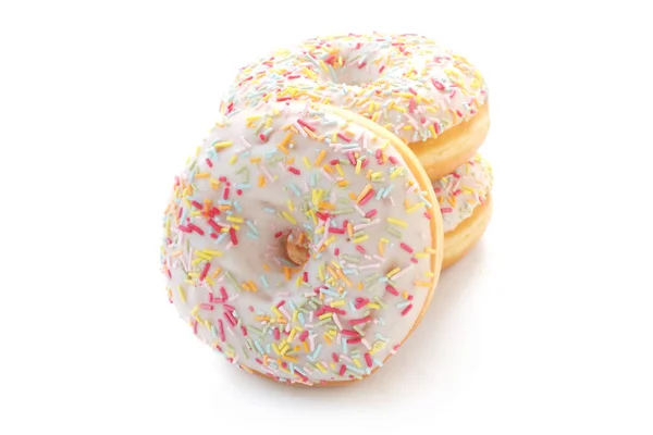 Donut Com Esmalte Chocolate Isolado Fundo Branco — Fotografia de Stock