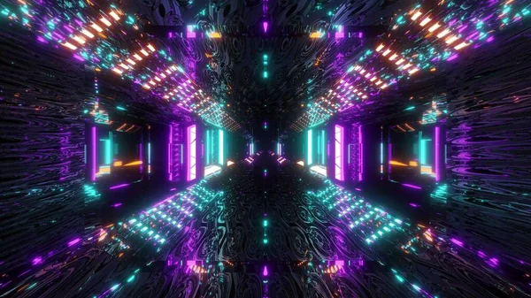 Glödande Sci Tunnel Korridor Med Abstrakt Ögonstruktur Illustration Tapet Bakgrund — Stockfoto