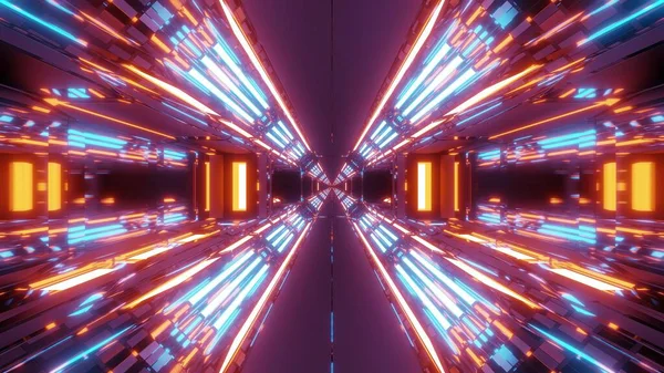 Futuristische Scifi Hangar Tunnel Gang Met Eindeloze Gloeiende Lichten Illustratie — Stockfoto