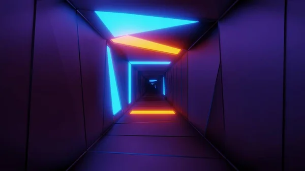 Mycket Abstrakt Design Tunnel Korridor Med Glödande Ljus Mönster Illustration — Stockfoto